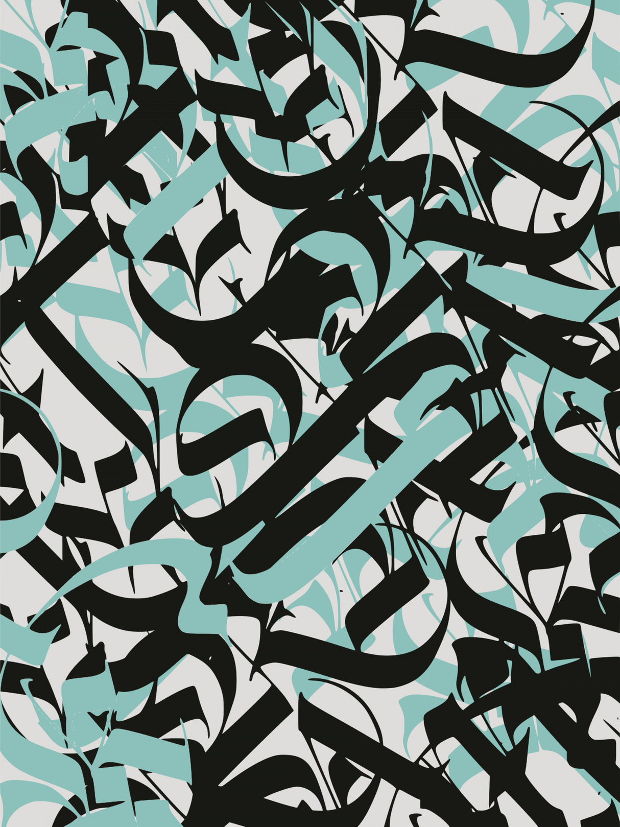 Abstract Calligraphy In Blue Poster och Canvastavla