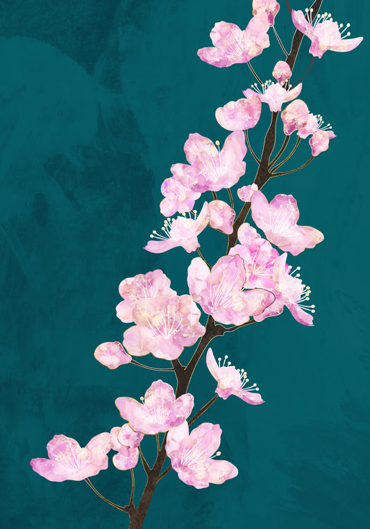 April Cherry Blossoms green Poster och Canvastavla
