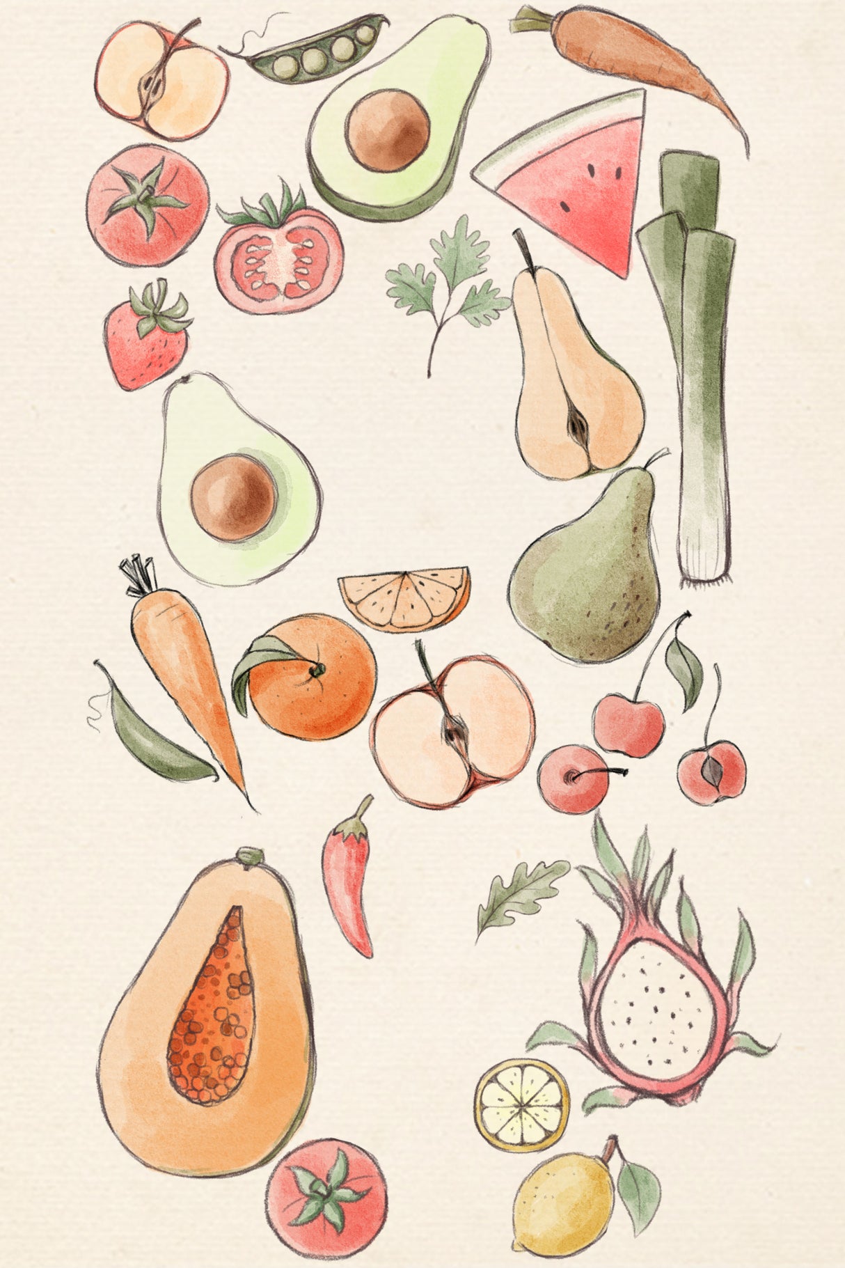 Tropical Vegetable illustration Poster och Canvastavla