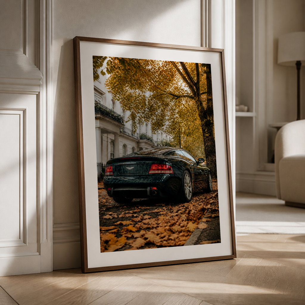 Aston Martin V12 Vanquish – London Leaves Color Poster
