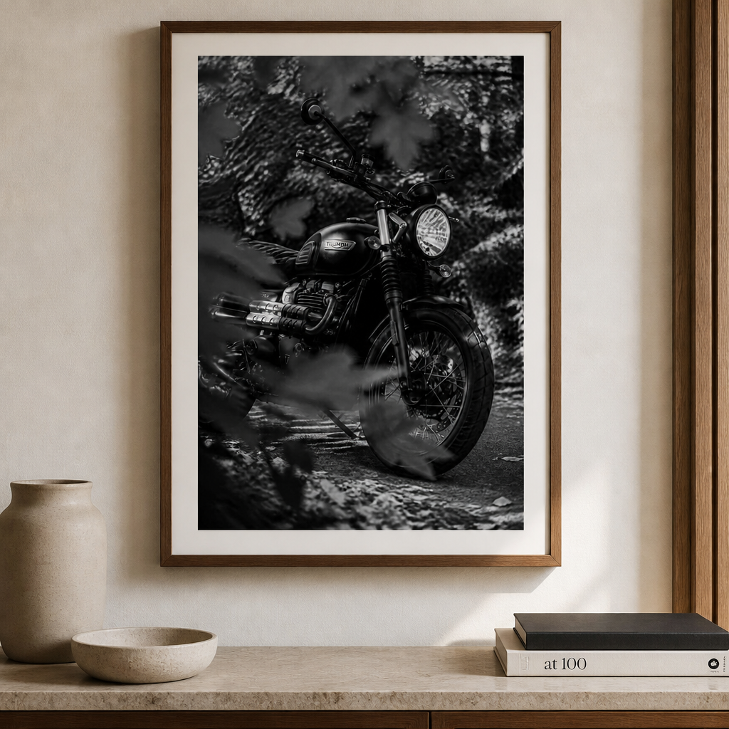 Triumph Scrambler – Autumn Foliage Blackwhite Poster