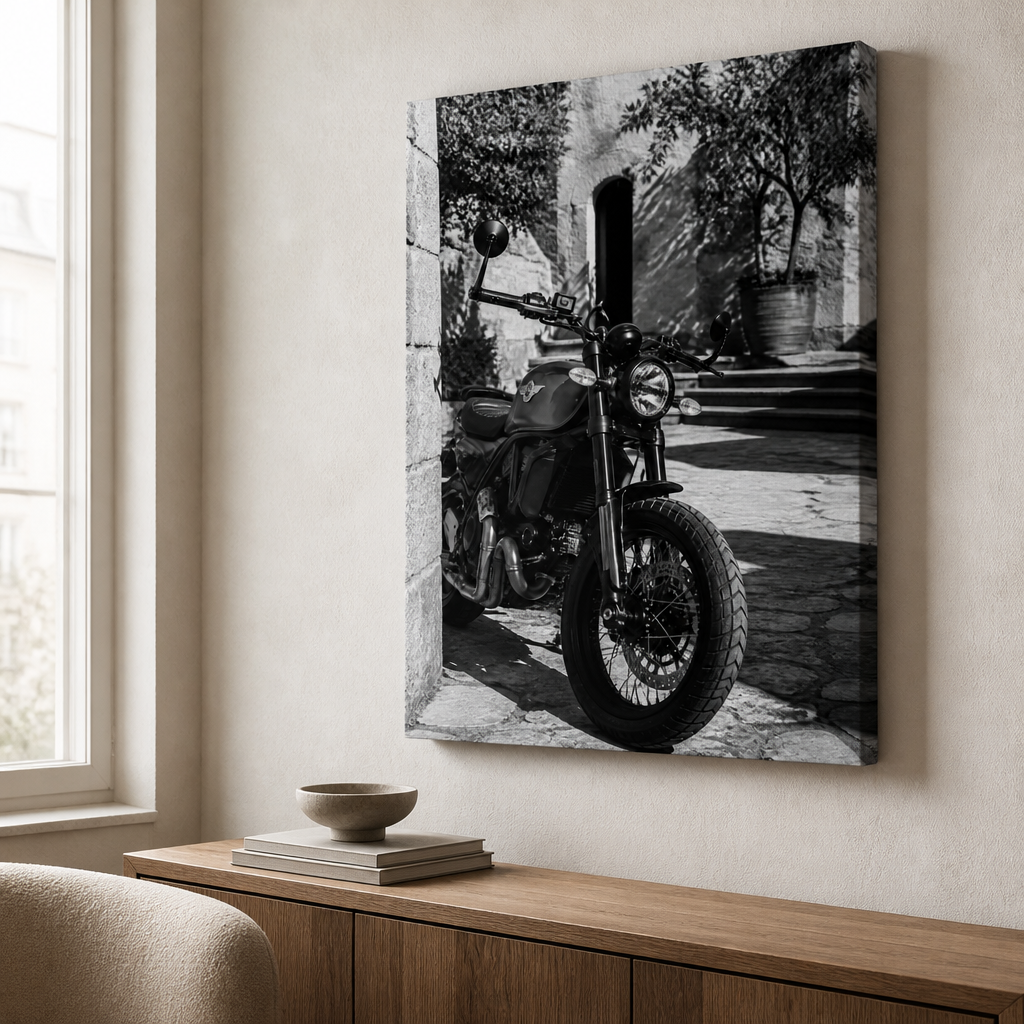 Ducati Scrambler – Mediterranean Courtyard Blackwhite Canvas