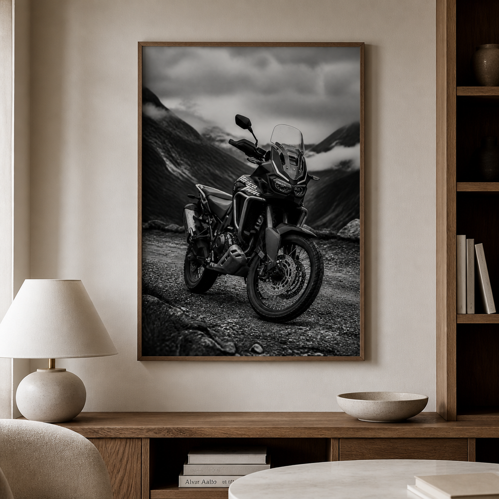 Honda Africa Twin – Gravel Road Blackwhite Poster