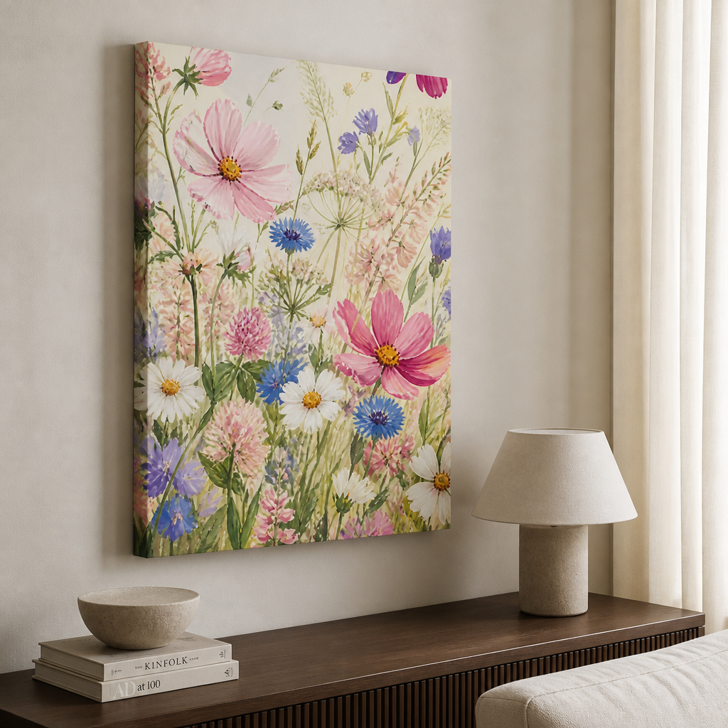 Summer meadow in pink and blue Canvas