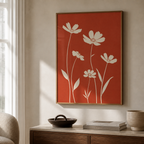 White flower silhouettes on brick red Poster