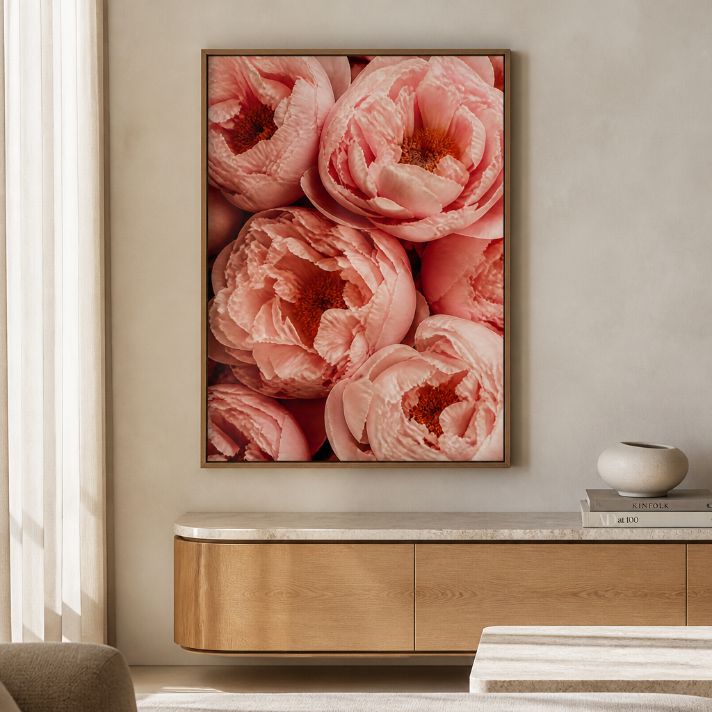 Blush peonies in close-up Poster