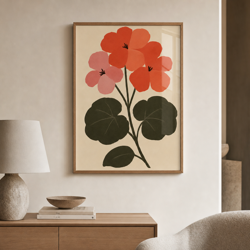 Pelargon i korall och rosa Poster