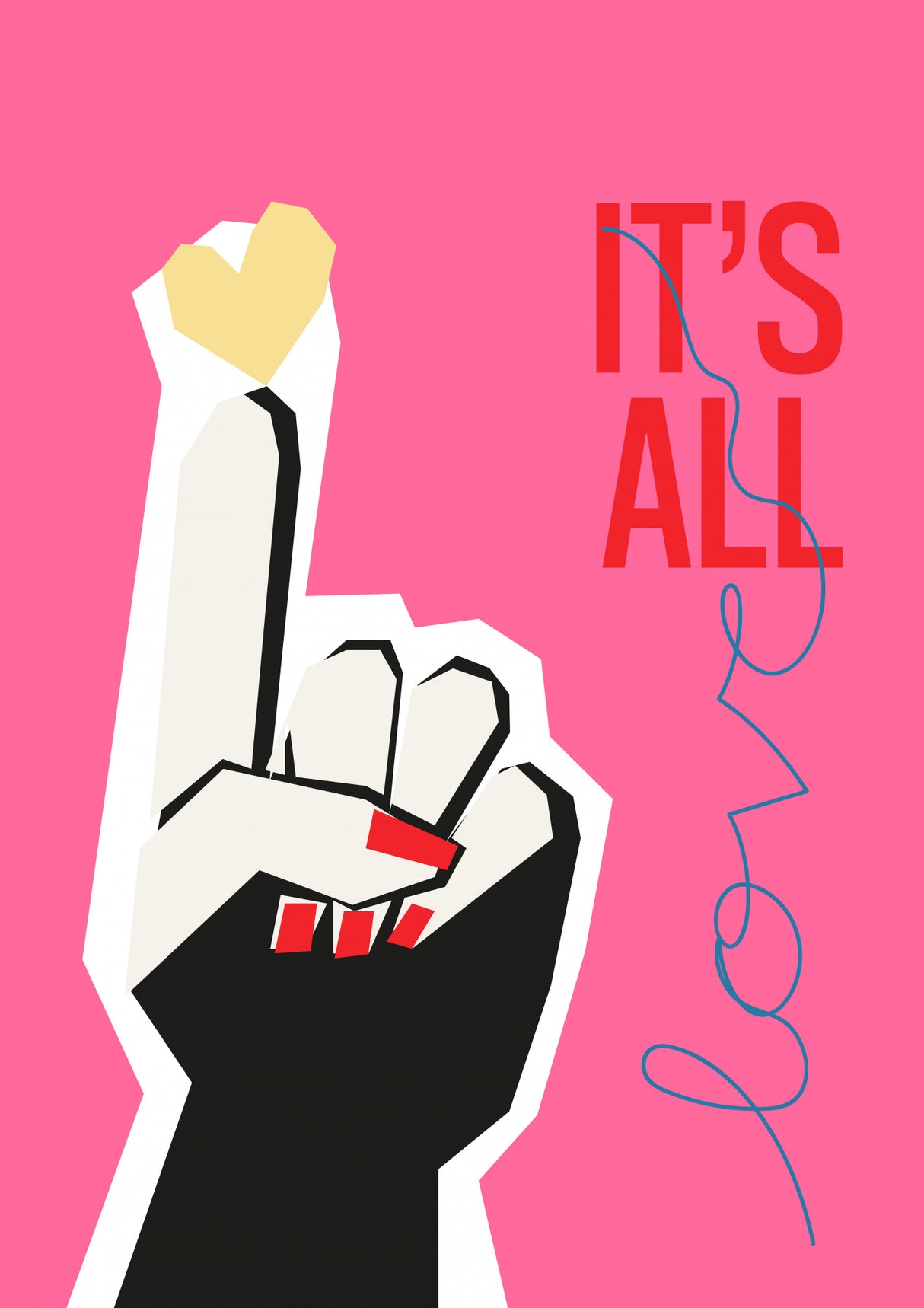 It's All Love Hand Pink Poster och Canvastavla
