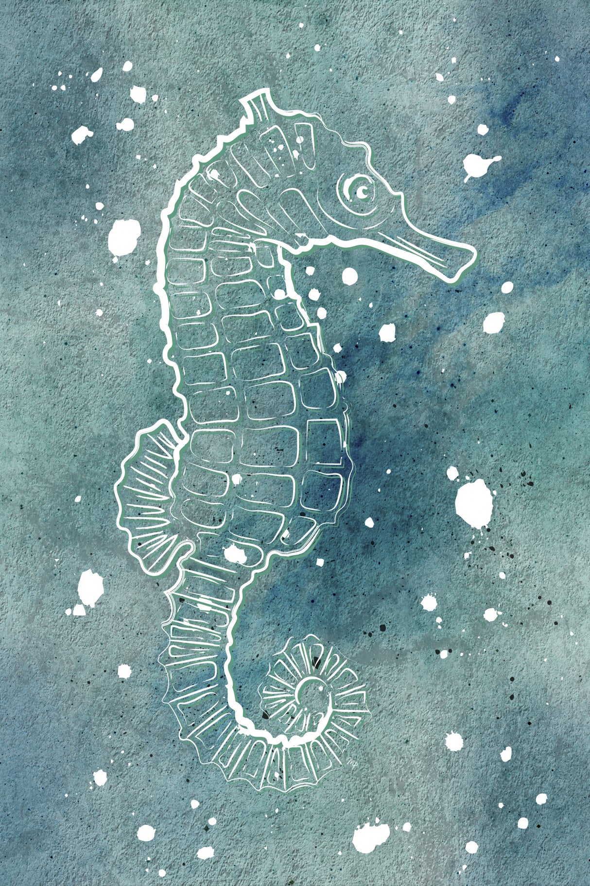 Cyan Seahorse Poster och Canvastavla