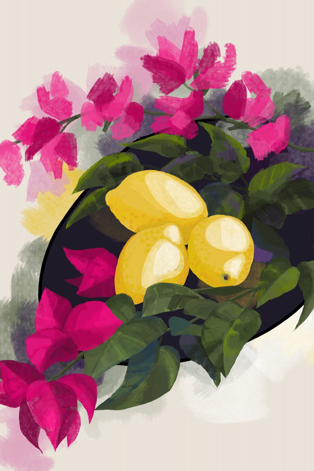 Bougainvillea and lemons Poster och Canvastavla
