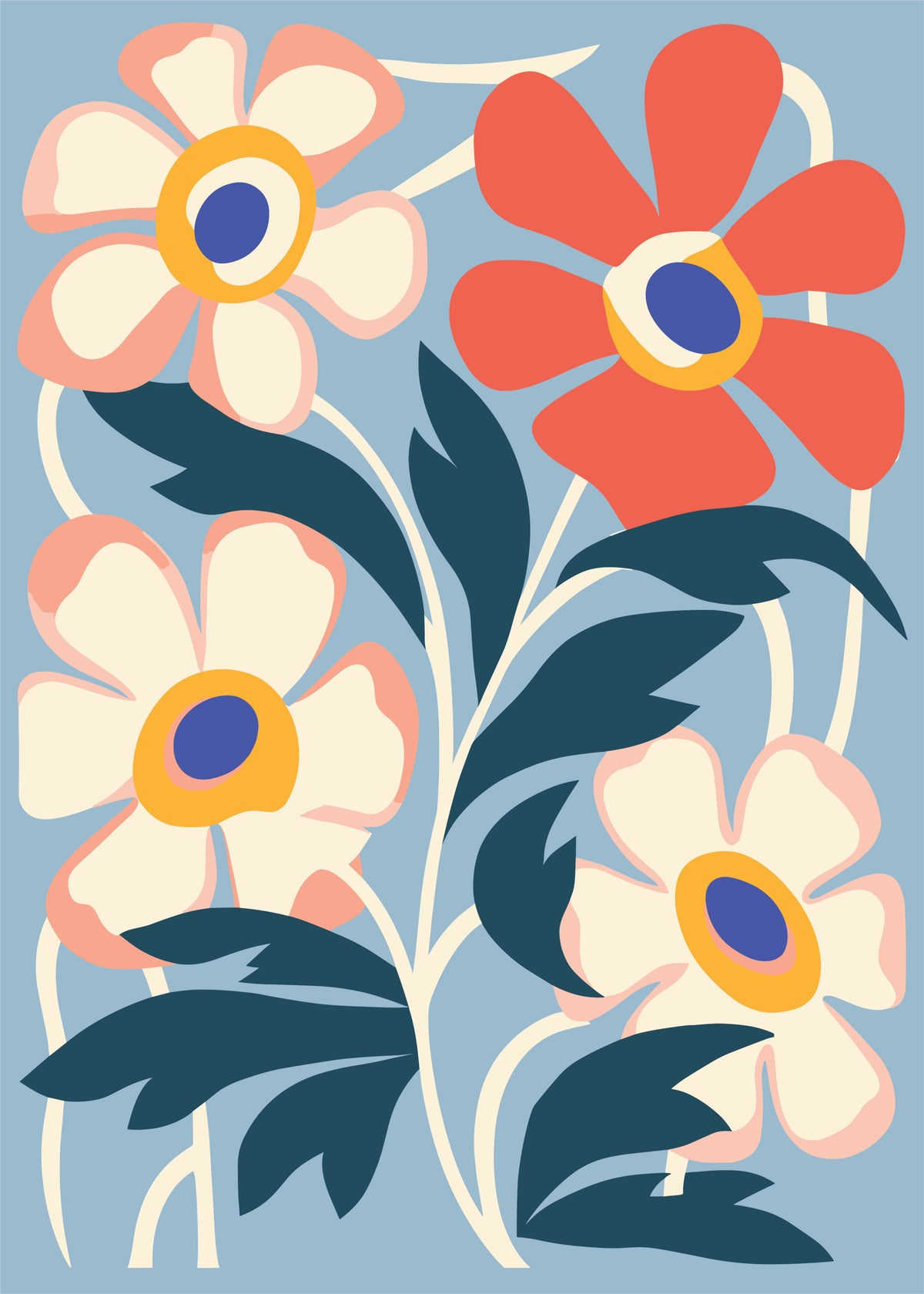 Blue and Coral Wildflowers