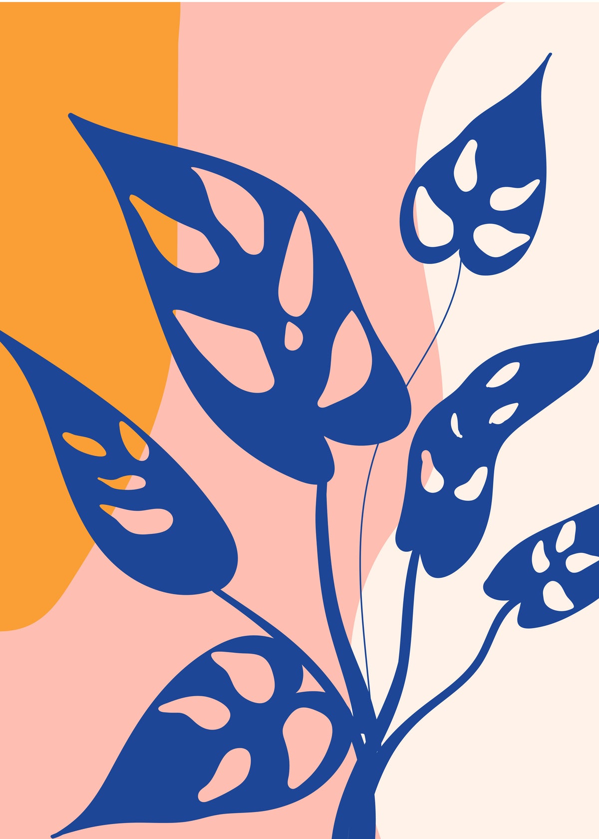 Blue Leaves on Orange