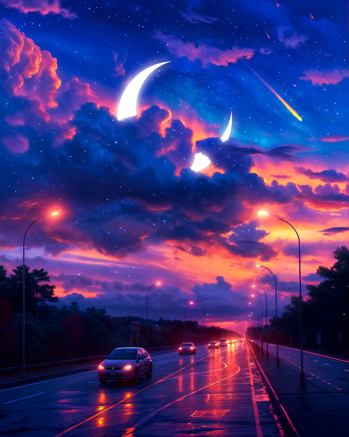 Aesthetic moon drive Poster och Canvastavla