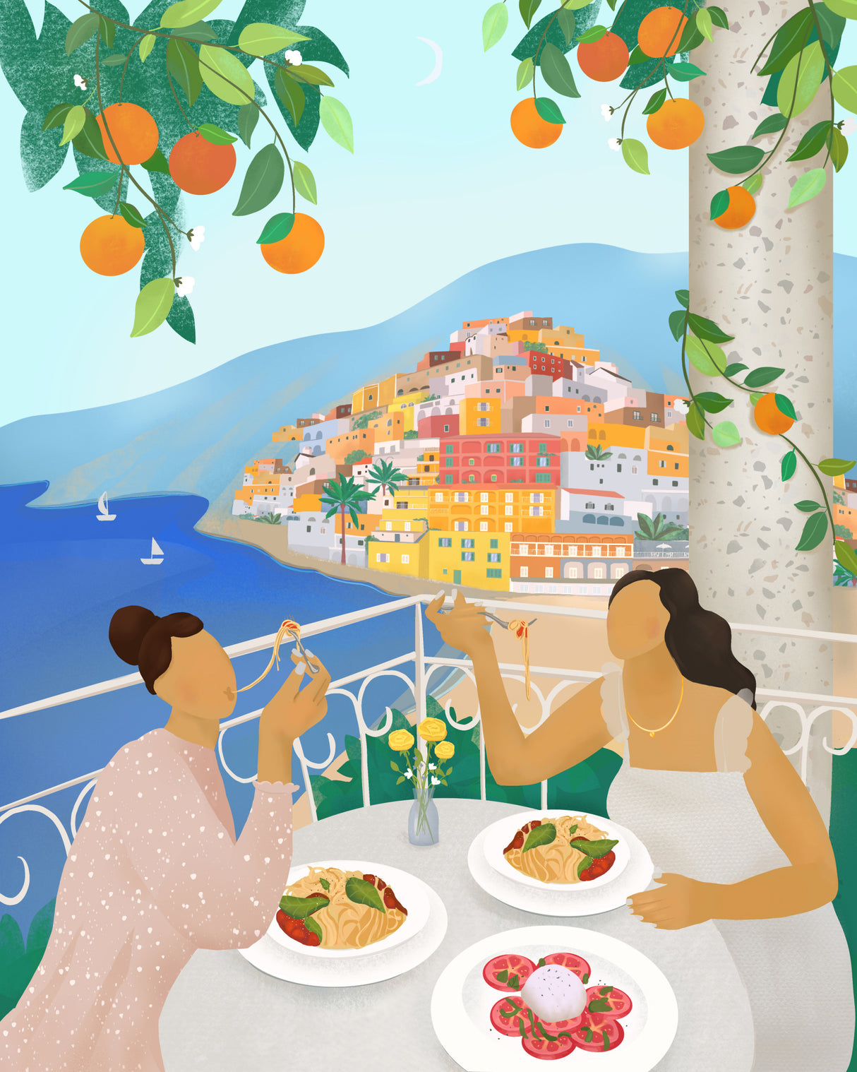 Girls in Positano Poster och Canvastavla