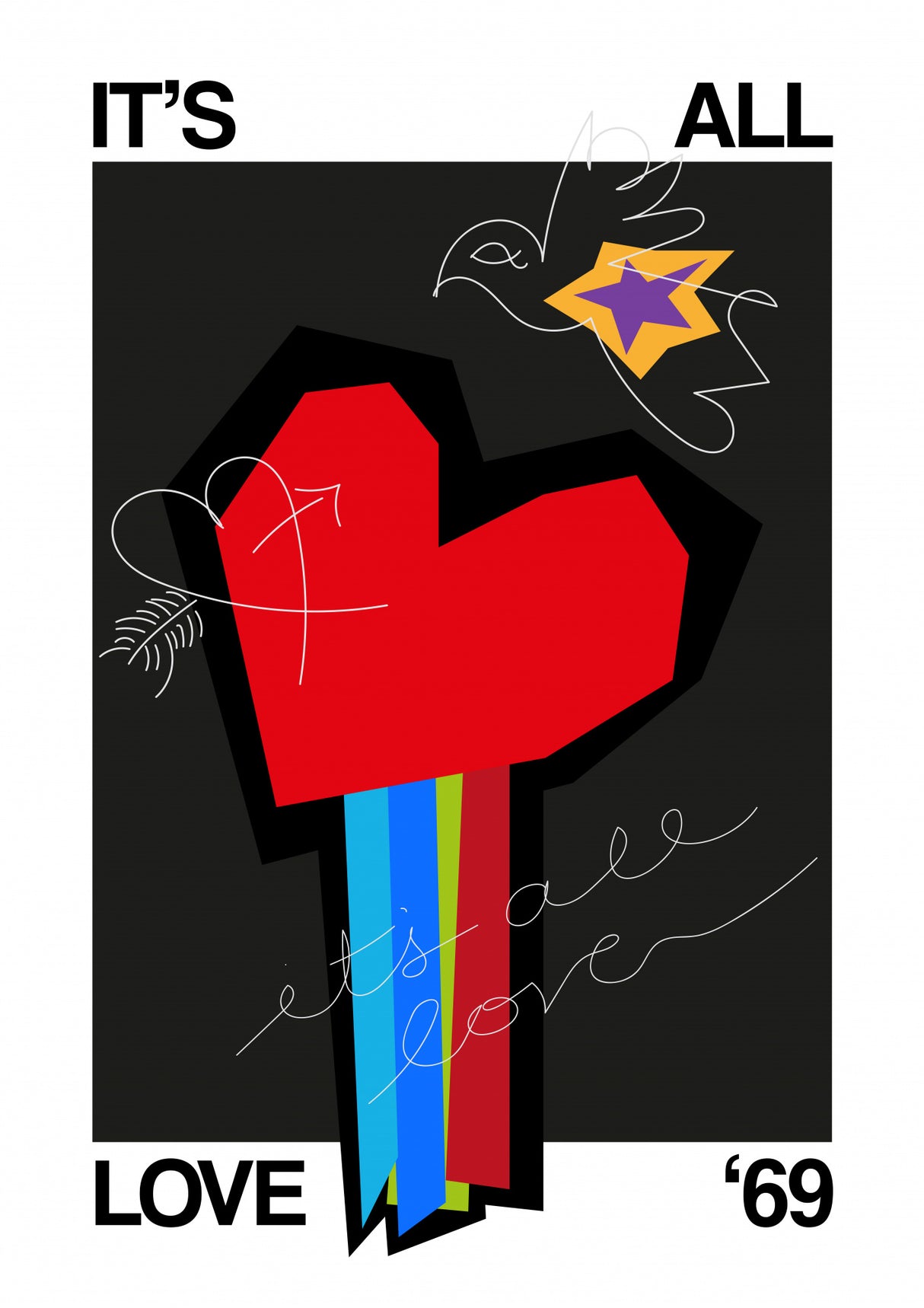 It's All Love Heart Grey Poster och Canvastavla