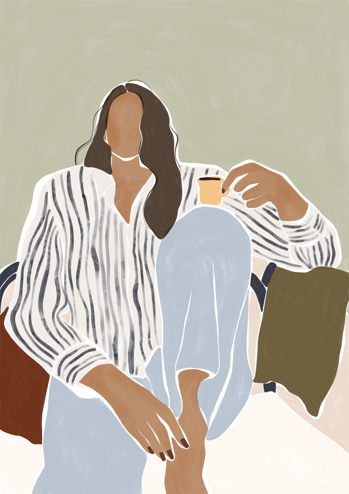 Woman Enjoying a Cup of Espresso Poster och Canvastavla