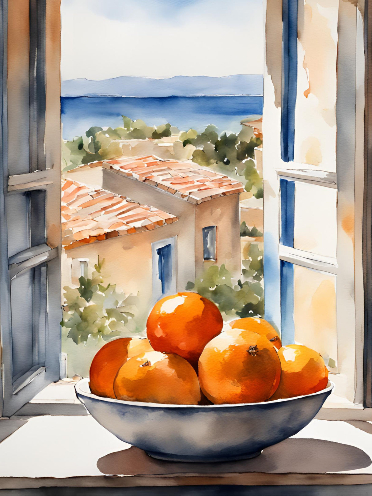 Orangenschale im Fenster Poster och Canvastavla