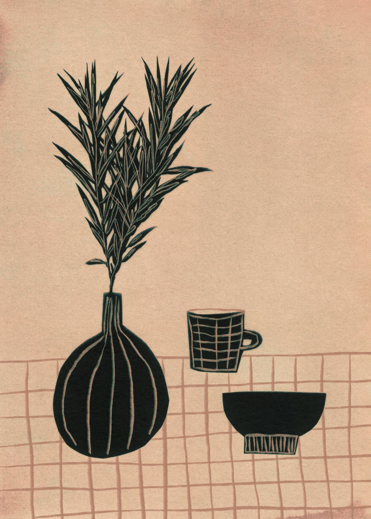 Still Life With a Vase, Bowl, and a Cup of Tea Poster och Canvastavla