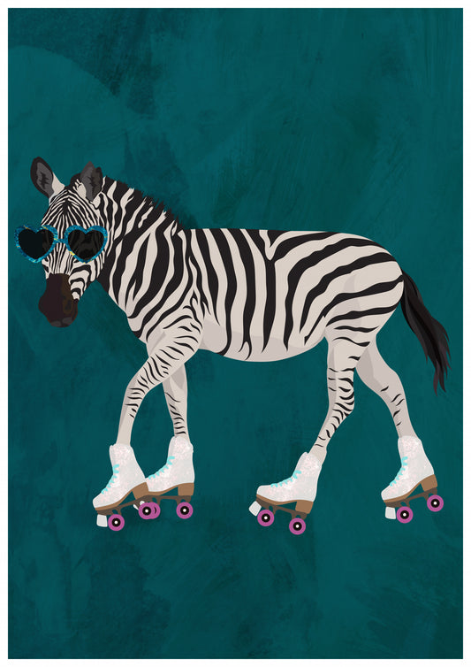Zebra rollerskating Poster och Canvastavla