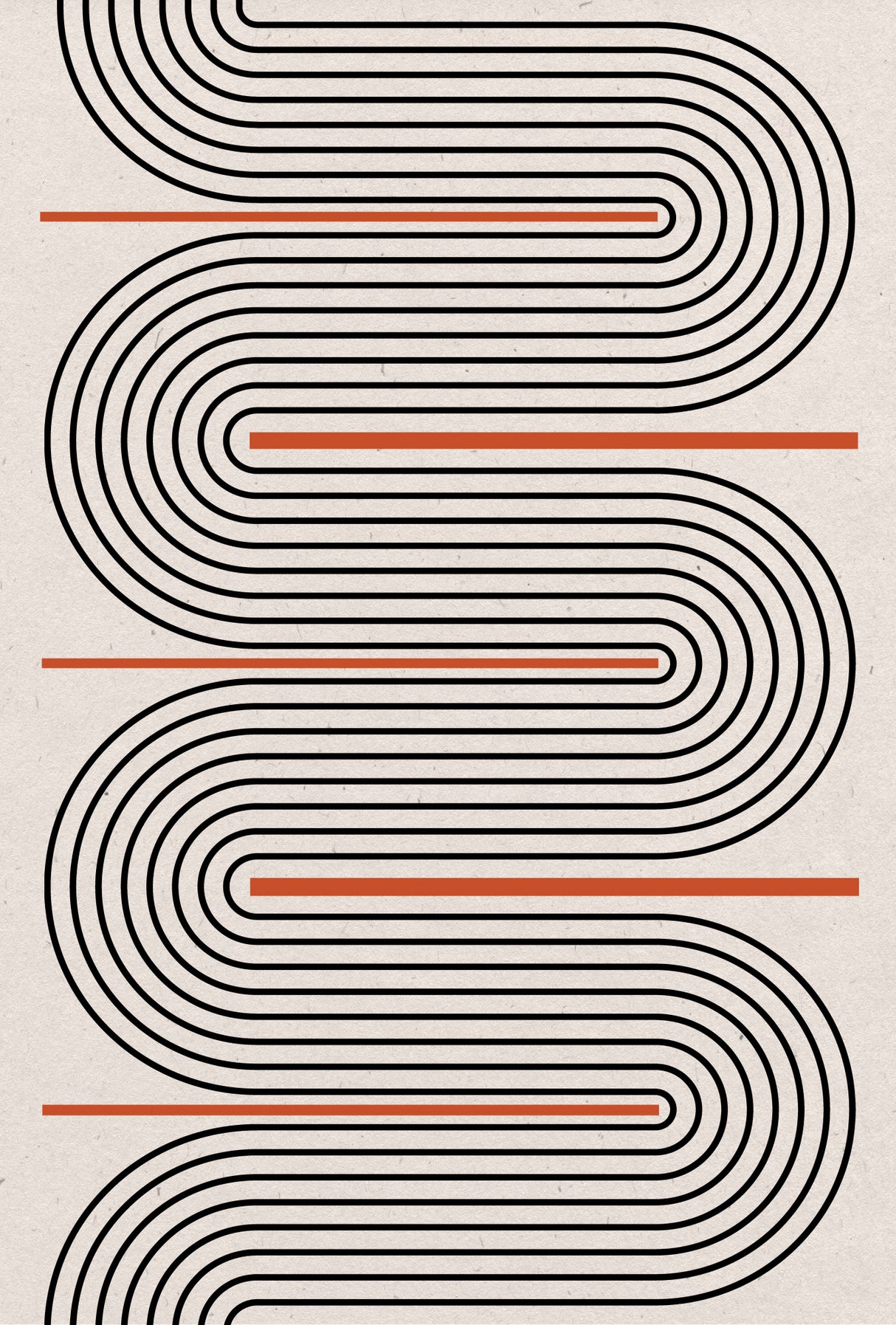 Red, Beige, Black Lines Contemporary Poster och Canvastavla