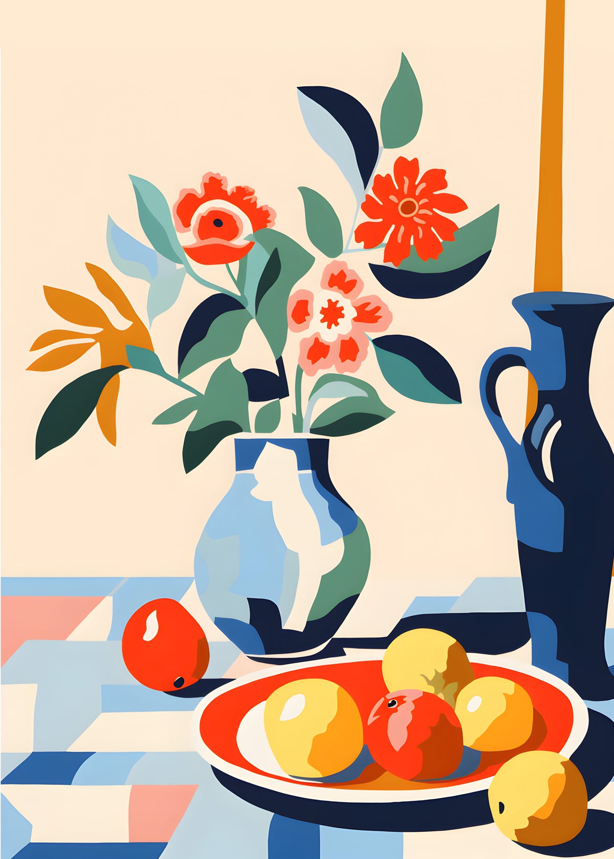 Flowers and Blue Cat