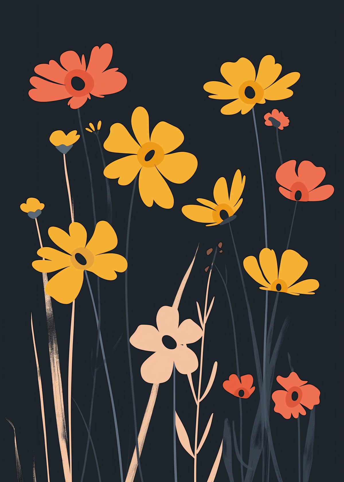 Golden Wildflowers at Night