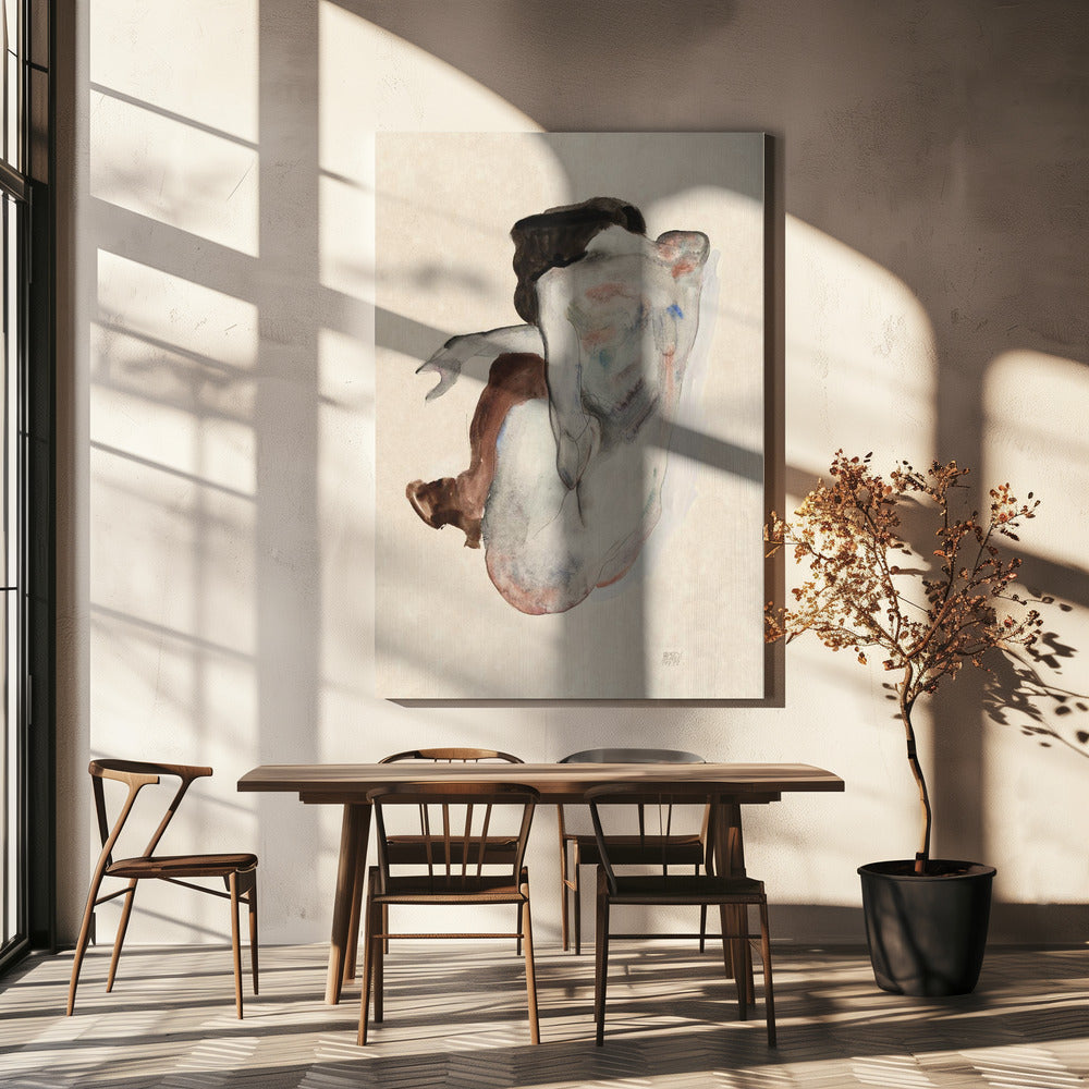 Crouching Nude In Shoes and Black Stockings 1912 Poster och Canvastavla