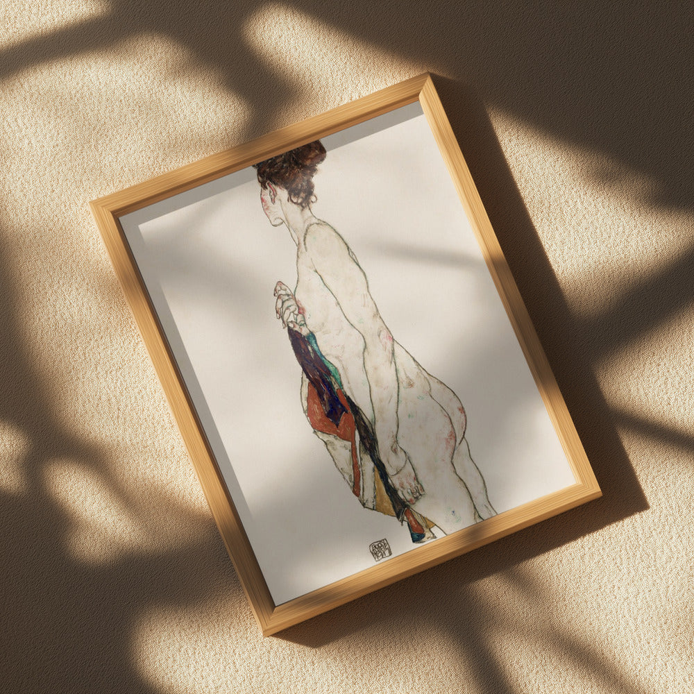 Standing Nude Woman With a Patterned Robe 1917 Poster och Canvastavla