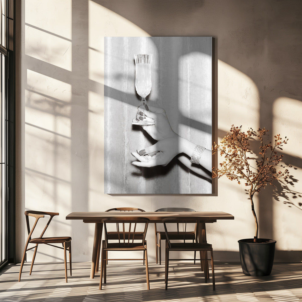 Champagne Hands Black and White Poster och Canvastavla