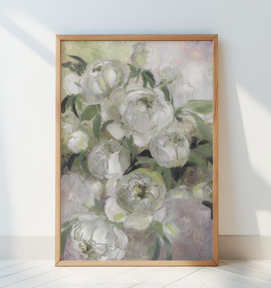 Sady painterly florals in green Poster och Canvastavla