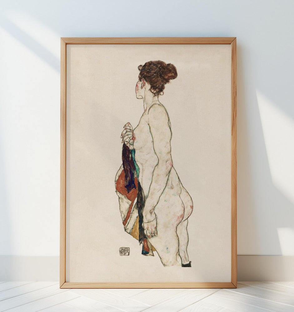 Standing Nude Woman With a Patterned Robe 1917 Poster och Canvastavla