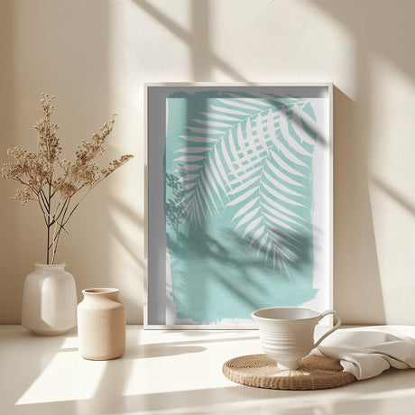 Teal Palm Leaves Foliage Silhouette Poster och Canvastavla
