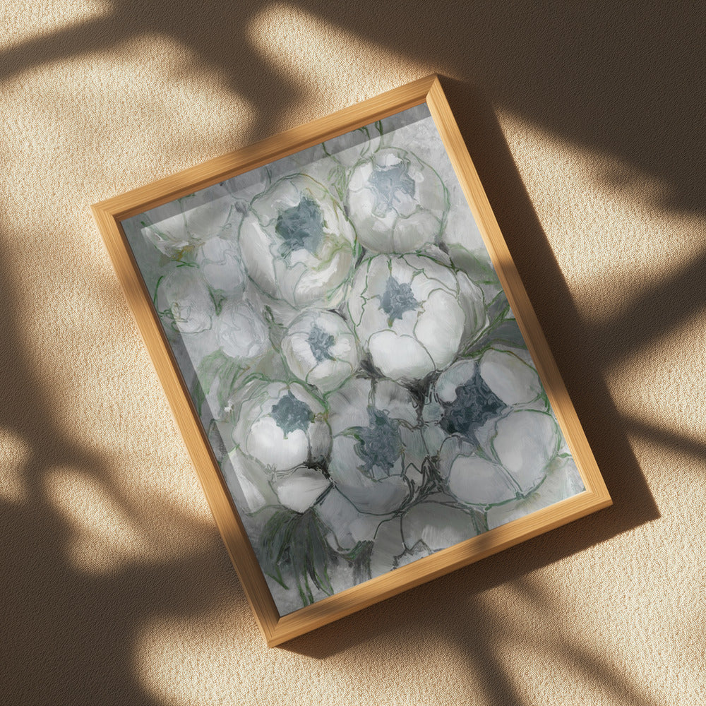 Nuria bouquet of peonies in teal and green Poster och Canvastavla