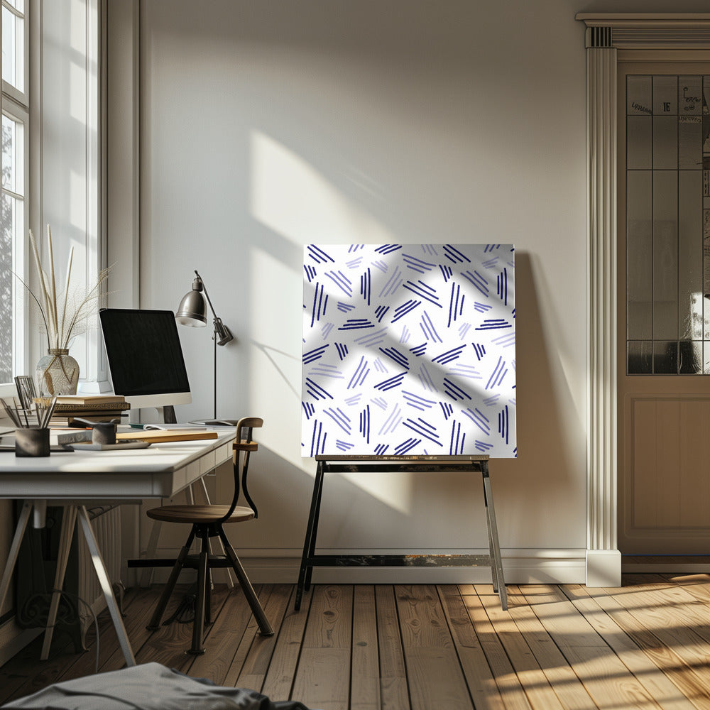 Falling Triple Lines Navy Blue Poster och Canvastavla