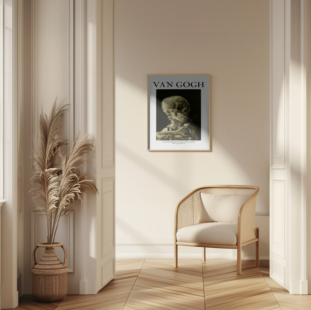 Head of a skeleton with a burning cigarette Poster och Canvastavla