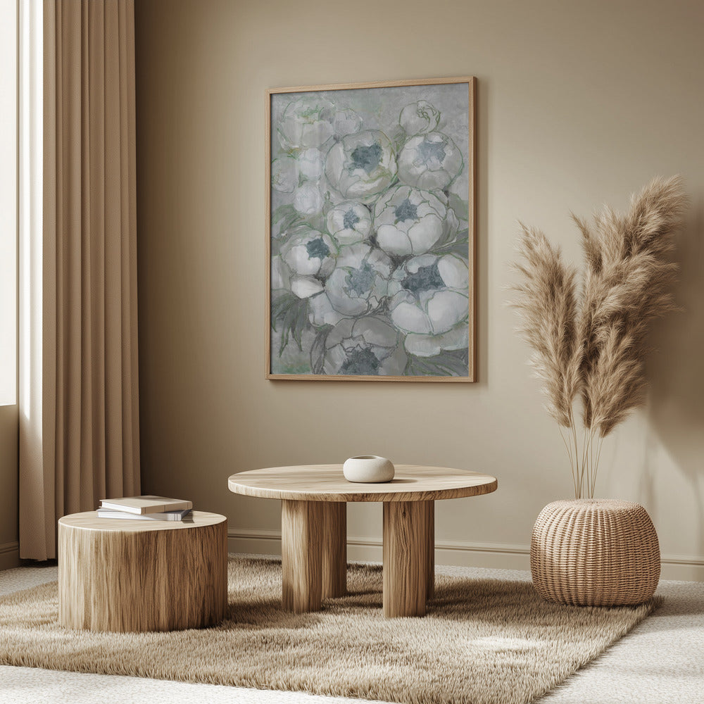 Nuria bouquet of peonies in teal and green Poster och Canvastavla