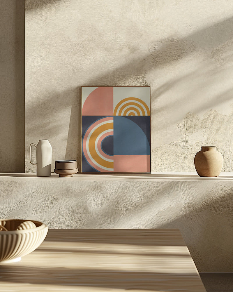 Rainbow Plus Shapes  Blue Mustard9 Poster och Canvastavla