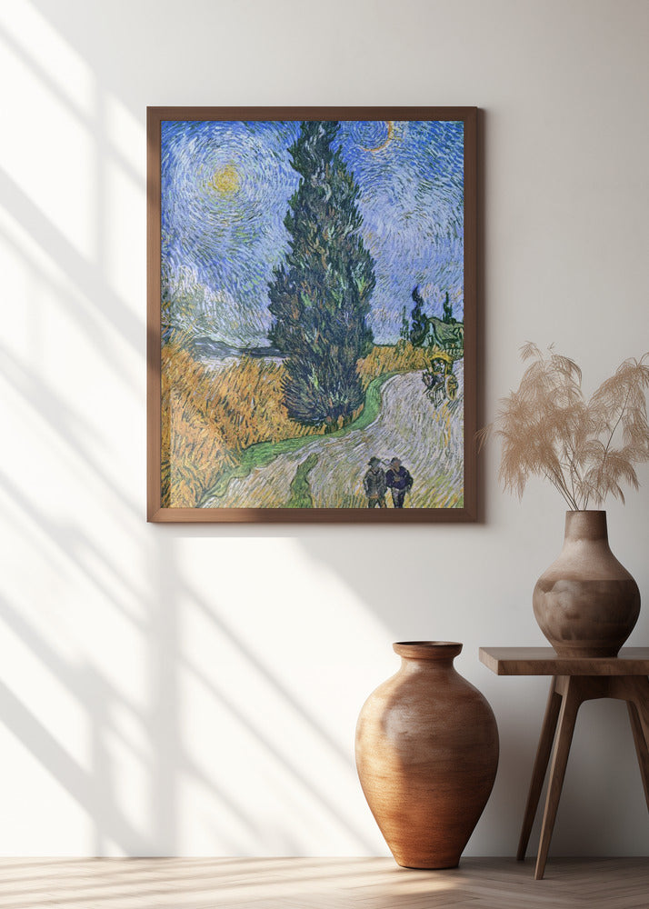 Vincent Van Gogh's Road With Cypress and Star 1890 Poster och Canvastavla