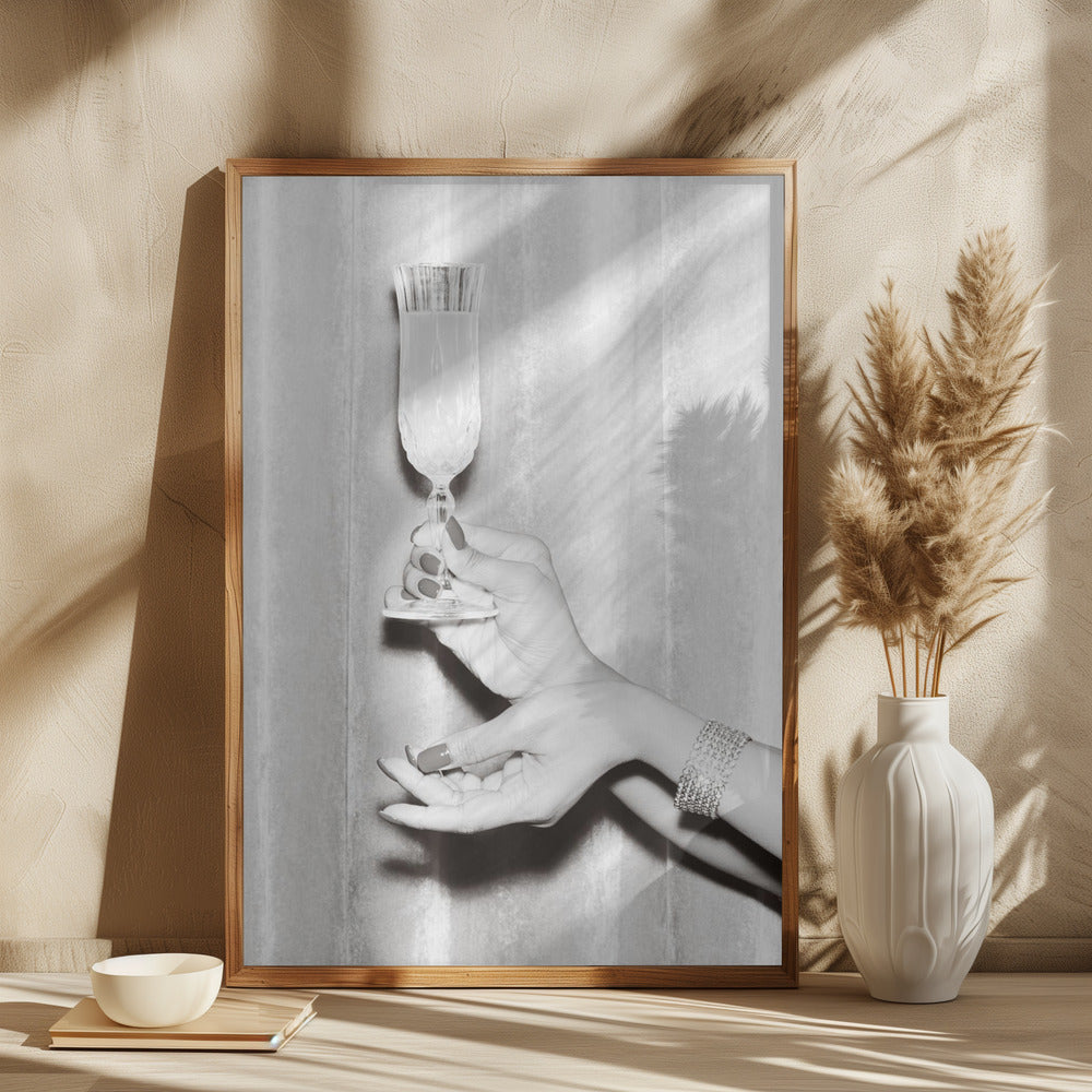Champagne Hands Black and White Poster och Canvastavla