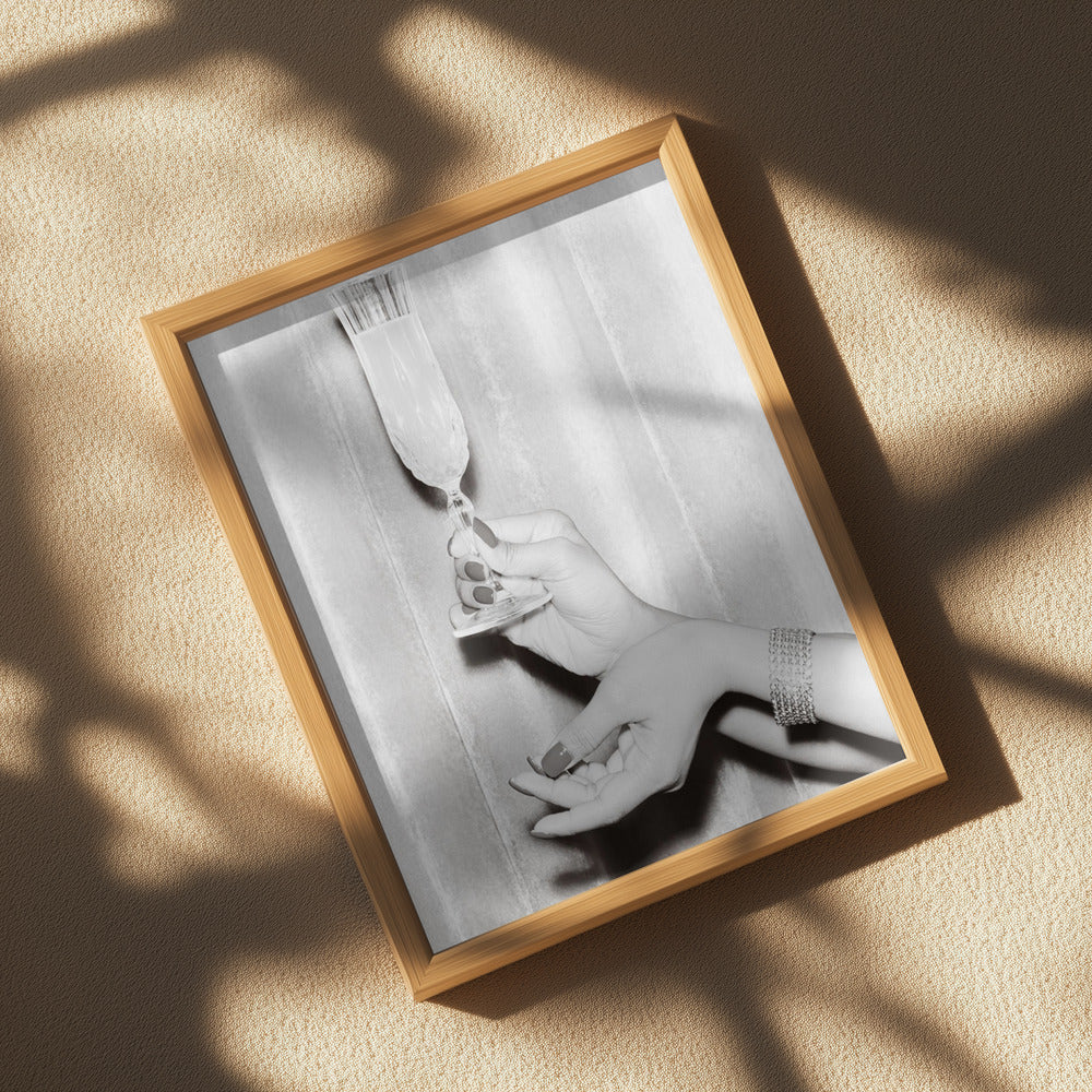 Champagne Hands Black and White Poster och Canvastavla