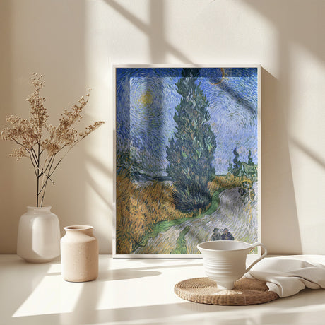 Vincent Van Gogh's Road With Cypress and Star 1890 Poster och Canvastavla