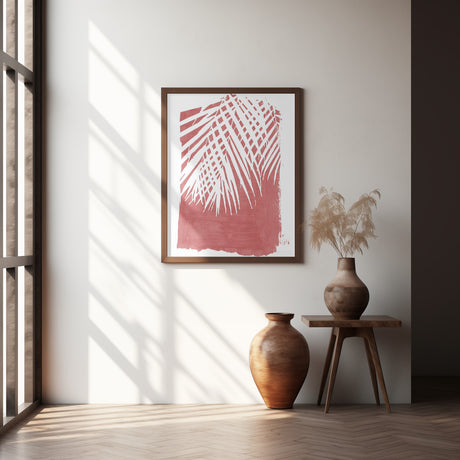 Red Palm Leaves Silhouette Poster och Canvastavla