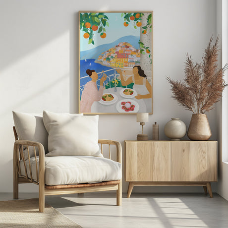Girls in Positano Poster och Canvastavla