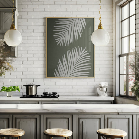 PALM LEAF 06 GREEN WHITE Poster och Canvastavla