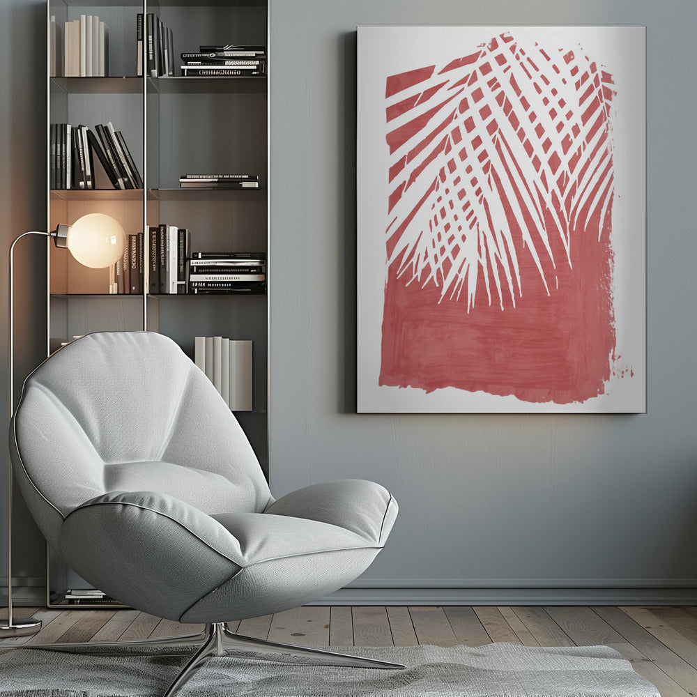 Red Palm Leaves Silhouette Poster och Canvastavla