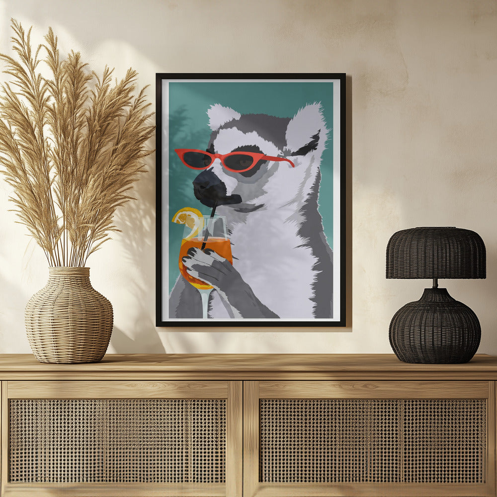Jugdy Lemur with Drink Poster och Canvastavla