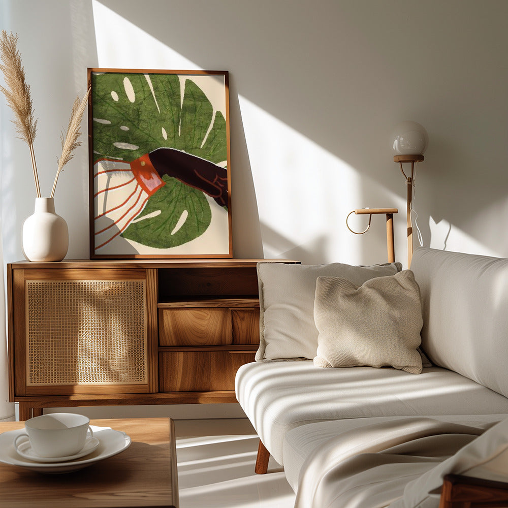 Green Canvas, Red Accent Poster och Canvastavla