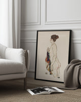 Standing Nude Woman With a Patterned Robe 1917 Poster och Canvastavla