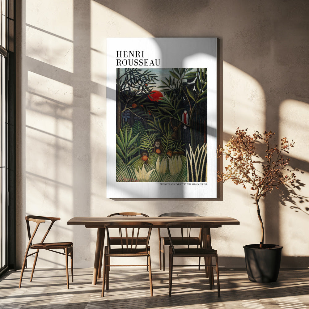 Monkeys And Parrot In The Virgin Forest Poster och Canvastavla