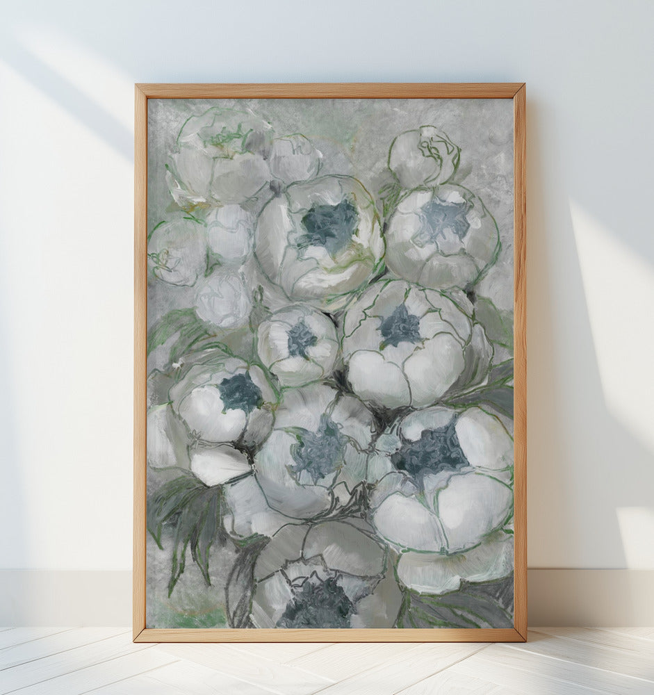 Nuria bouquet of peonies in teal and green Poster och Canvastavla